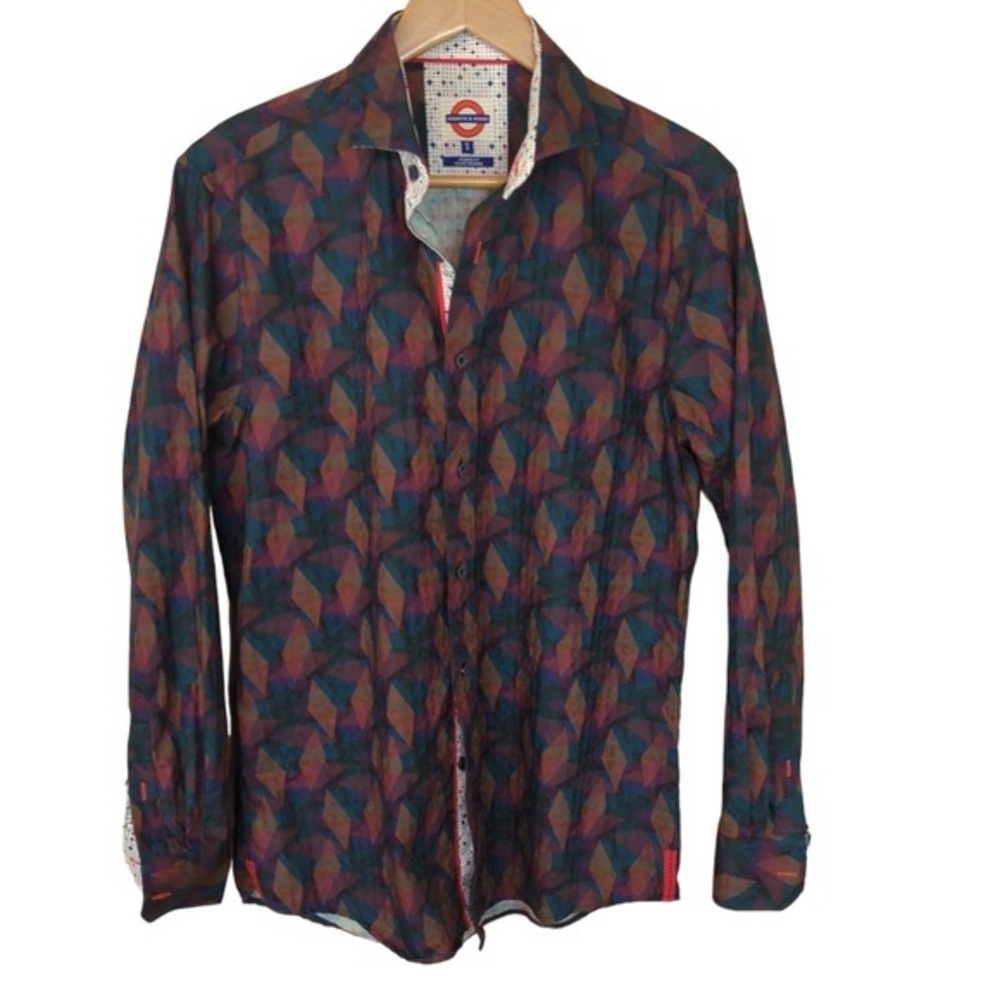 Jermyn  &  Bond Mens Button Down Flip Cuff Geometric Print Shirt